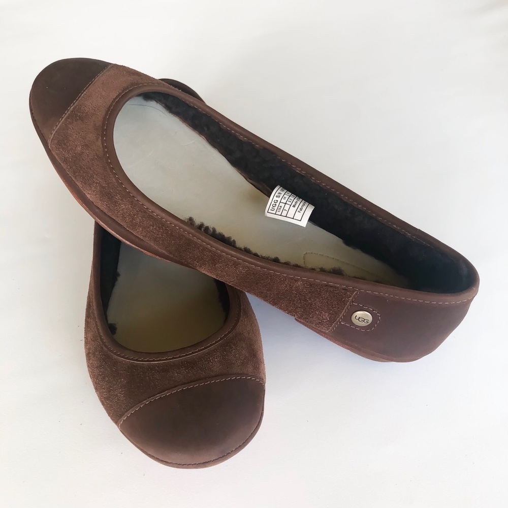 UGG • Elen Suede & Shearling Cap Toe Flats